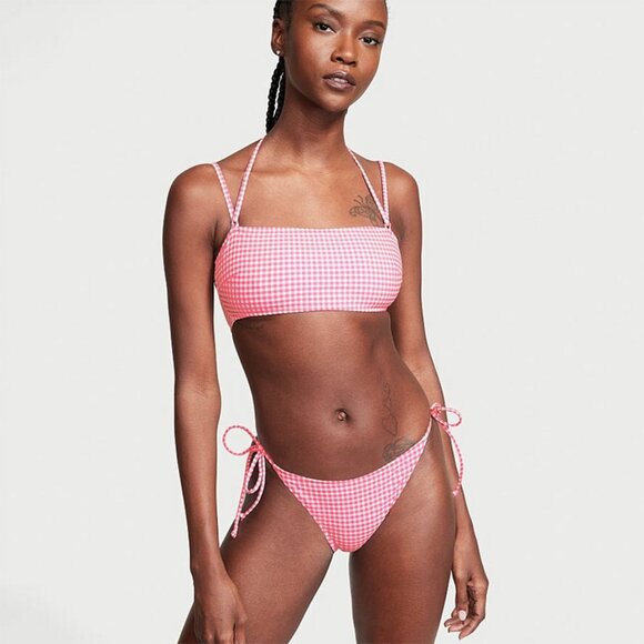 NWT Victoria's Secret Gingham Brazilian Bikini Bottom Hollywood Pink - Size M - Picture 1 of 4